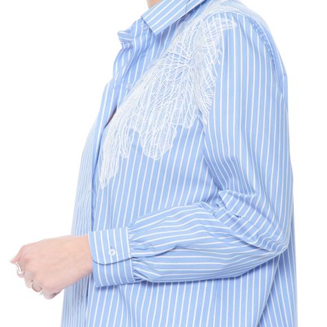 Blusa Manga Larga Listada Con Bordado Abotonada En Delantero-2