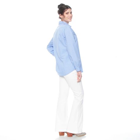 Blusa Manga Larga Listada Con Bordado Abotonada En Delantero-6