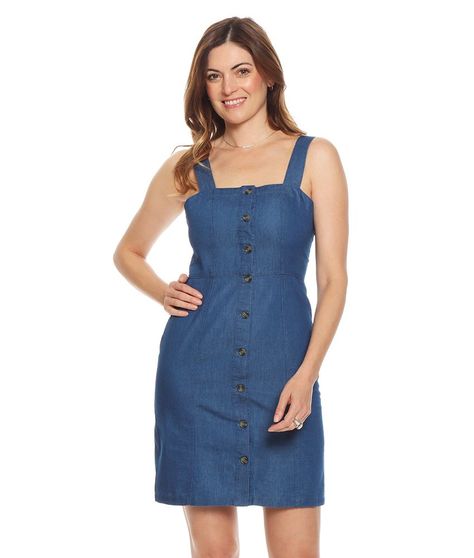 Vestido Sin Manga Denim Abotonado Y Cortes-0