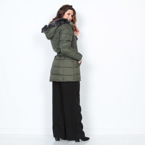 Parka Manga Larga Con Piel En Capucha Y Bolsillos Con Cierre-9