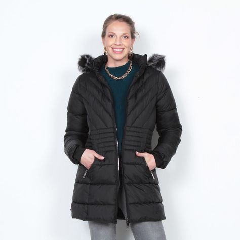 Parka Manga Larga Con Piel En Capucha  Y Bolsillo Con Cierre-0