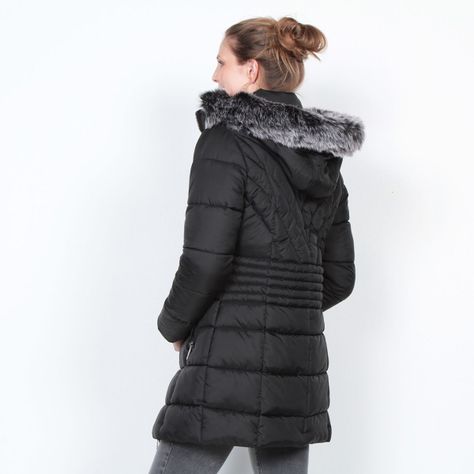 Parka Manga Larga Con Piel En Capucha  Y Bolsillo Con Cierre-1