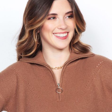 Sweater Manga Larga Solido Con Cuello Alto Y Cierre En Delantero-1