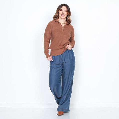 Sweater Manga Larga Solido Con Cuello Alto Y Cierre En Delantero-3