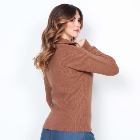 Sweater Manga Larga Solido Con Cuello Alto Y Cierre En Delantero-6