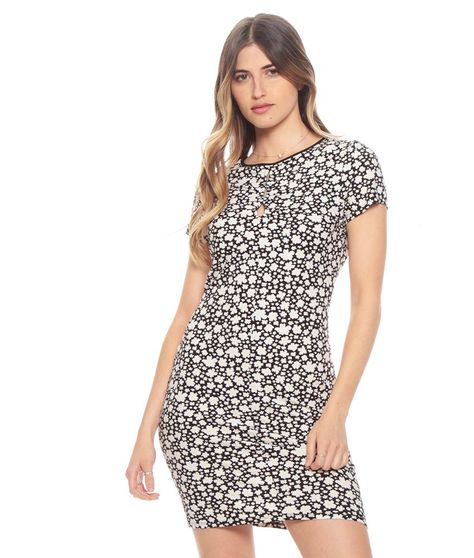 Vestido Manga Corta Estampado Escote Redondo Con Detalle-0