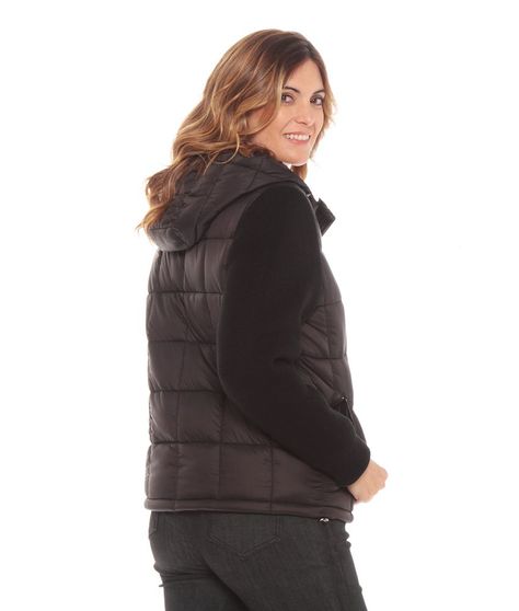 Parka Acolchada Solida Manga Larga Tejida Con Gorro-1