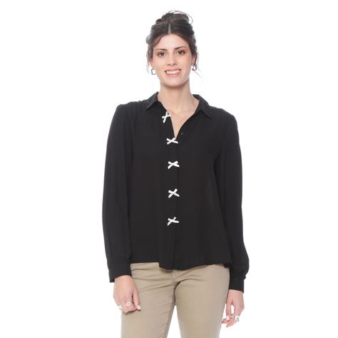 Blusa Manga Larga Abotonada En El Delantero-0