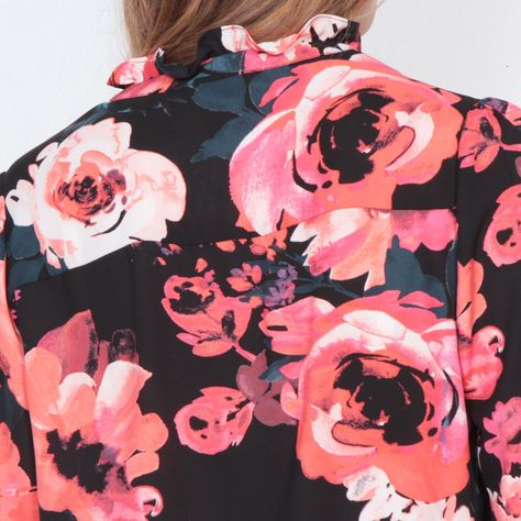 Blusa Manga Larga Estampada Abotonada En El Delantero-5