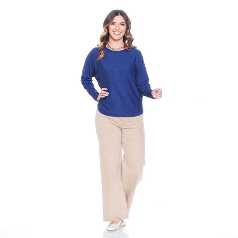 Sweater Solido Escote Redondo Manga Larga-2