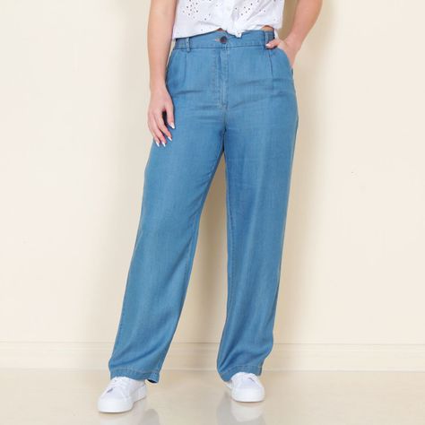 Pantalon Tencel Wide Leg Tiro Alto Pretina Basica 1 Boton-0
