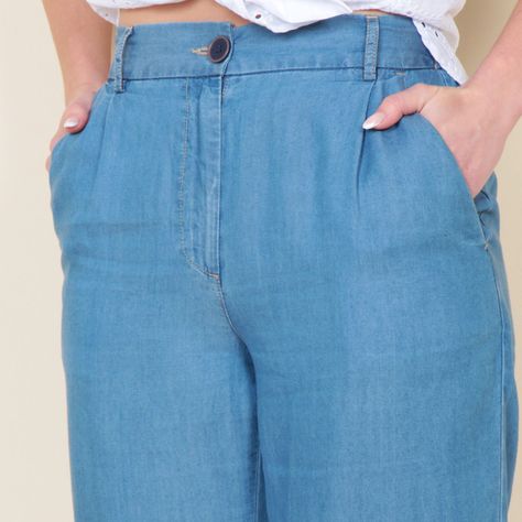 Pantalon Tencel Wide Leg Tiro Alto Pretina Basica 1 Boton-2