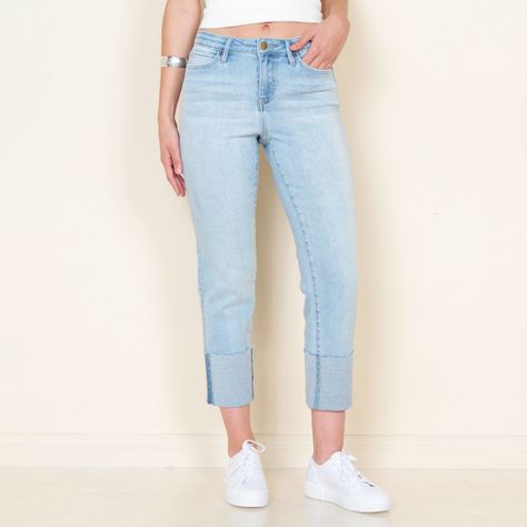 Jeans Recto Tiro Alto Pretina Basica 1 Boton Con Basta Doblada-0