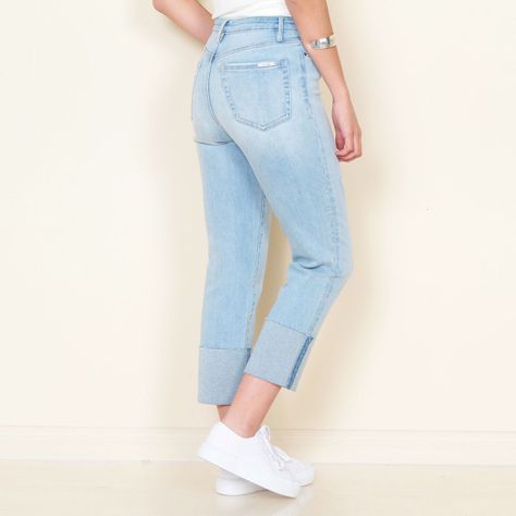 Jeans Recto Tiro Alto Pretina Basica 1 Boton Con Basta Doblada-1