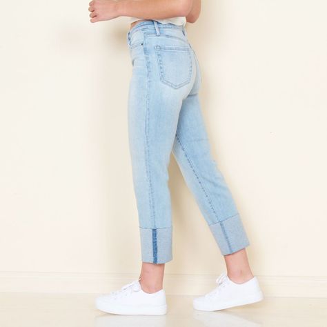 Jeans Recto Tiro Alto Pretina Basica 1 Boton Con Basta Doblada-3