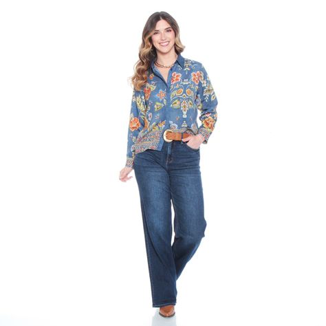Blusa Manga Larga Estamapada Abotonada En Delantero-2