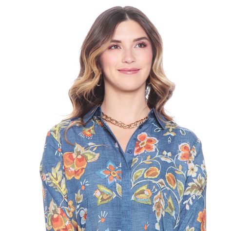 Blusa Manga Larga Estamapada Abotonada En Delantero-3