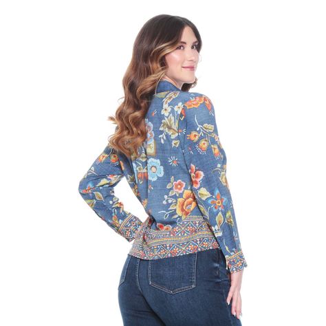 Blusa Manga Larga Estamapada Abotonada En Delantero-6