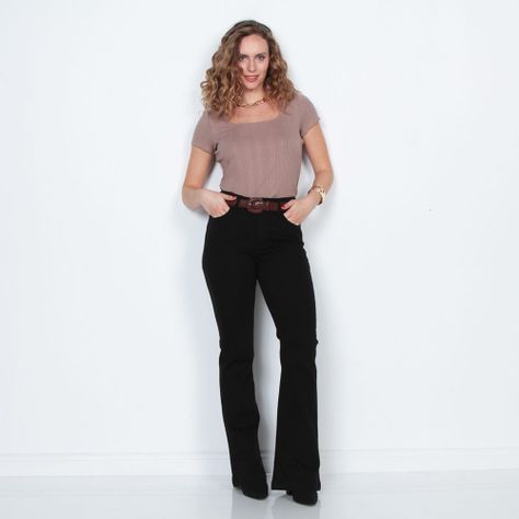 Jeans Flare Tiro Alto Pretina Pretina 1 Boton-8