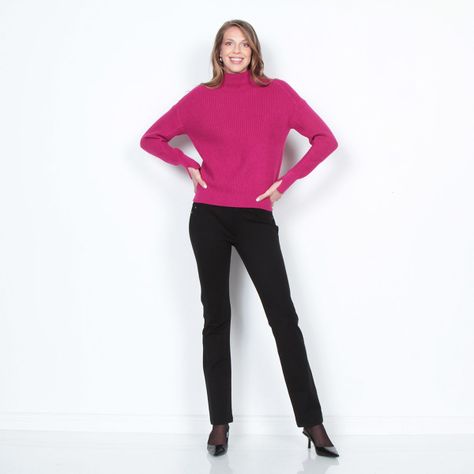 Sweater Manga Larga Solido Con Cuello Alto-3