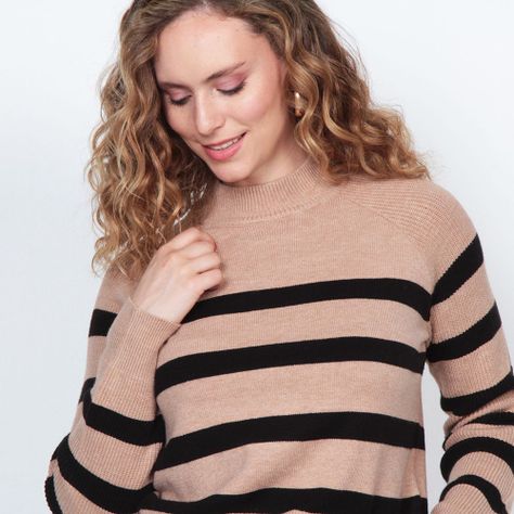 Sweater Manga Larga Listado Cuello Alto-1