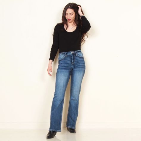 Jeans Tiro Alto Pretina Basica 1 Boton Recto-3