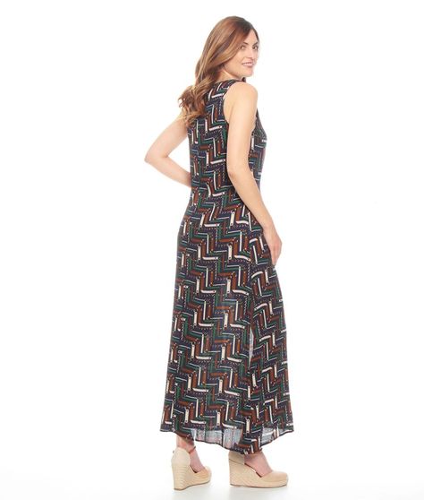 Vestido Sin Manga Estampado Escote V Abertura Costatado-1