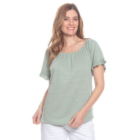 Polera Manga Corta Con Ruchas  Solida Escote Redondo-0