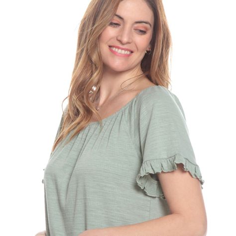 Polera Manga Corta Con Ruchas  Solida Escote Redondo-1