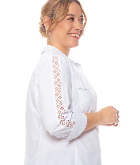 Blusa Manga Larga Solida Con Bosillos Detalle En Manga-5