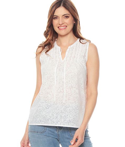 Blusa Sin Manga Solida Escote V Con Pabilo Ajustable-0