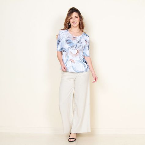 Blusa Manga Corta Estampada Plisada Escote Redondo-2