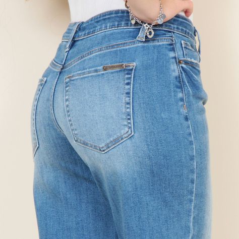 Jeans Crop Tiro Alto Pretina Basica 1 Boton Basta Roll Up-5