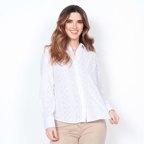 Blusa Manga Larga Brodery Abotonada En Delantero-0