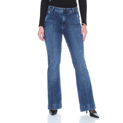 Jeans Flare Tiro Alto Con Alforza Pretina Un Boton Bolsillo Argentino-0