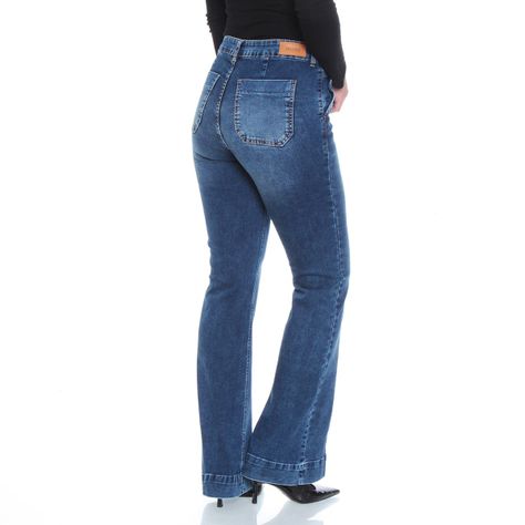 Jeans Flare Tiro Alto Con Alforza Pretina Un Boton Bolsillo Argentino-1
