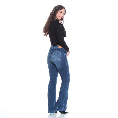Jeans Flare Tiro Alto Con Alforza Pretina Un Boton Bolsillo Argentino-5