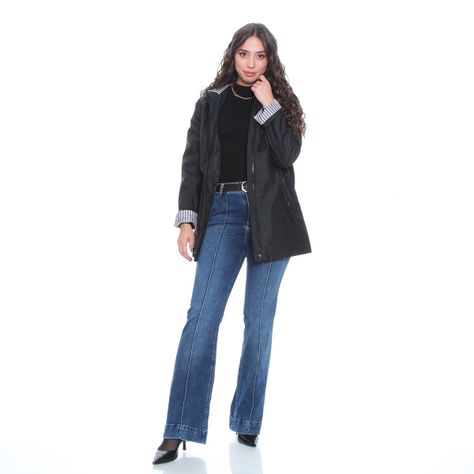 Jeans Flare Tiro Alto Con Alforza Pretina Un Boton Bolsillo Argentino-6
