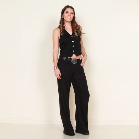 Pantalon Tiro Alto Denim Con Bolsillos 2 Botones-0