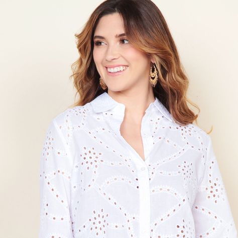 Blusa Abotonada Manga 3/4  Schiffli-1