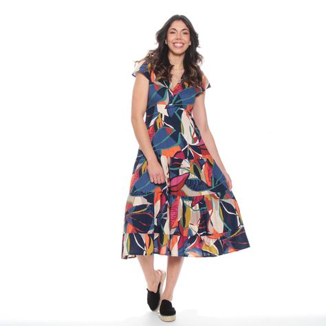 Vestido Largo Estampado Floral Manga Corta Escote V-0