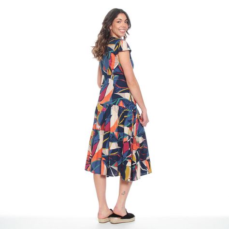 Vestido Largo Estampado Floral Manga Corta Escote V-1