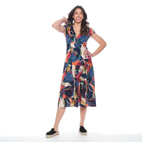 Vestido Largo Estampado Floral Manga Corta Escote V-2