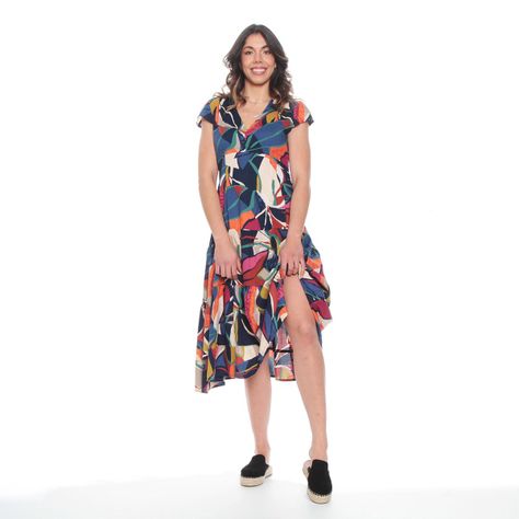 Vestido Largo Estampado Floral Manga Corta Escote V-3
