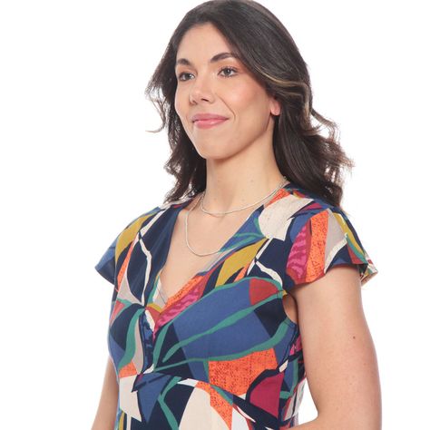 Vestido Largo Estampado Floral Manga Corta Escote V-4