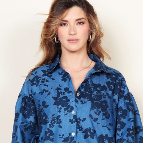Blusa Manga Larga Denim Estampado Abotonada-1