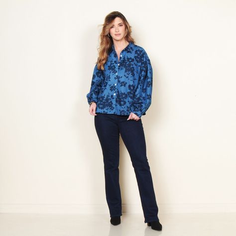 Blusa Manga Larga Denim Estampado Abotonada-4