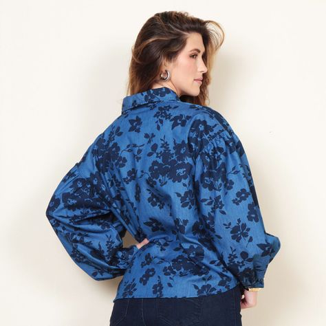 Blusa Manga Larga Denim Estampado Abotonada-6