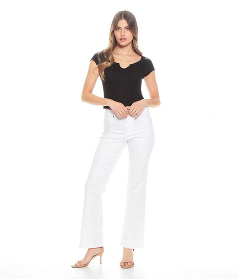 Pantalon Recto Color Tiro Alto Push In Push Up Pretina Basica Un Boton-5