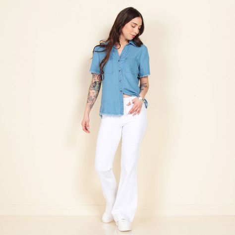 Jeans Flare Tiro Alto Pretina Basica-4